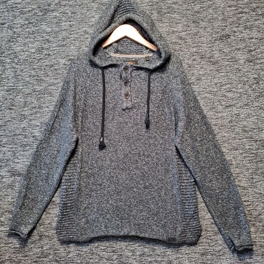 Outpost Makers Henley Hoodie Sweater Mens Large Gray Pullover Knit Casual Rustic